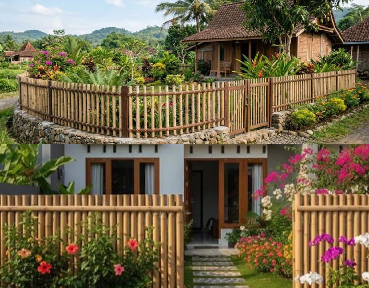 9 Inspirasi Pagar Bambu, Taman Hijau, dan Jalan Setapak Batu Alam yang Estetik!