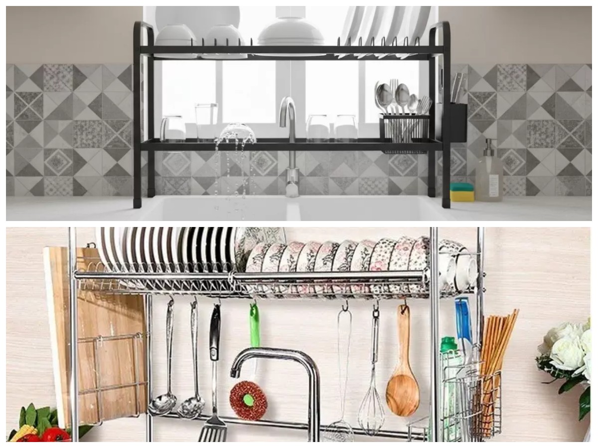 Tak Perlu Meja Tambahan, Rak Piring di Atas Wastafel Bikin Dapur Rapi dan Praktis