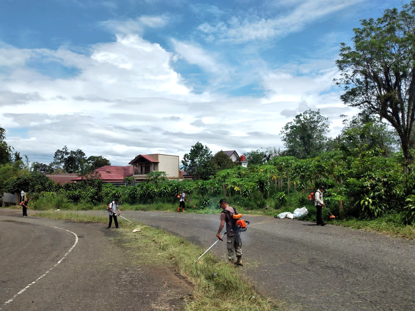 Pangkas Rumput Liar Tutupi Jalan