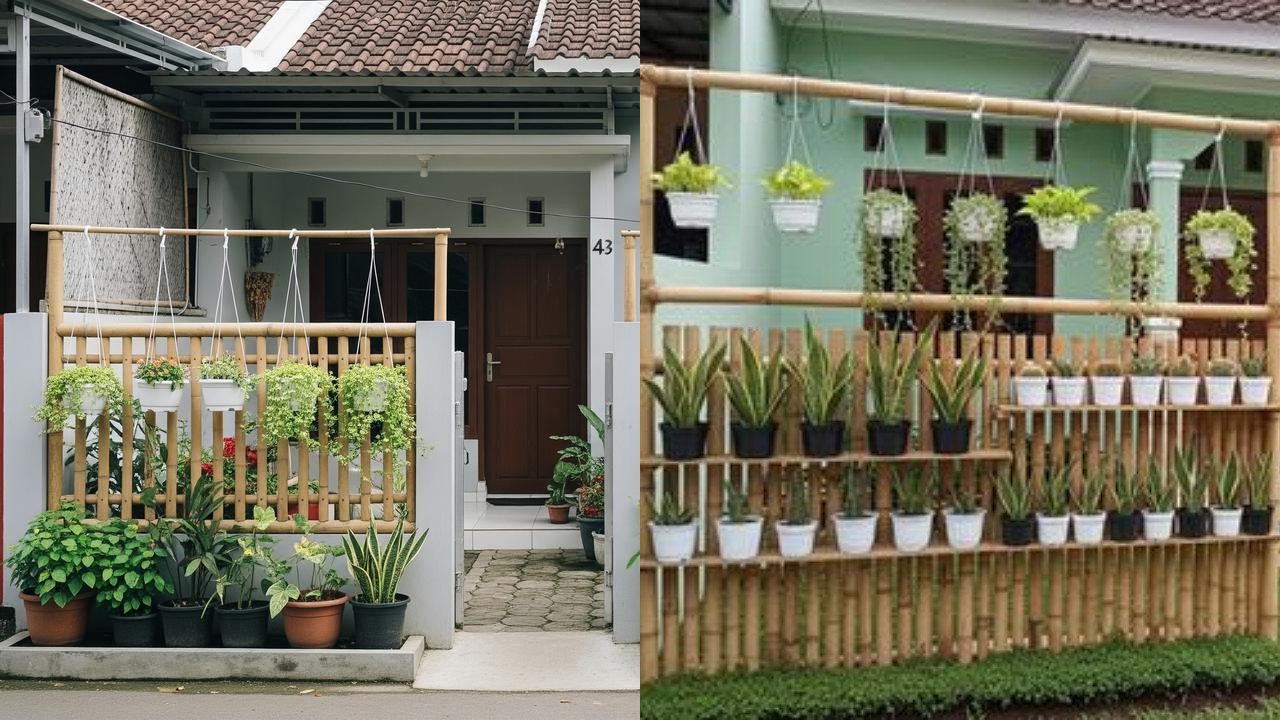 Model Pagar Bambu dengan Pot Gantung, Bikin Rumah Subsidi Terlihat Lebih Cantik!