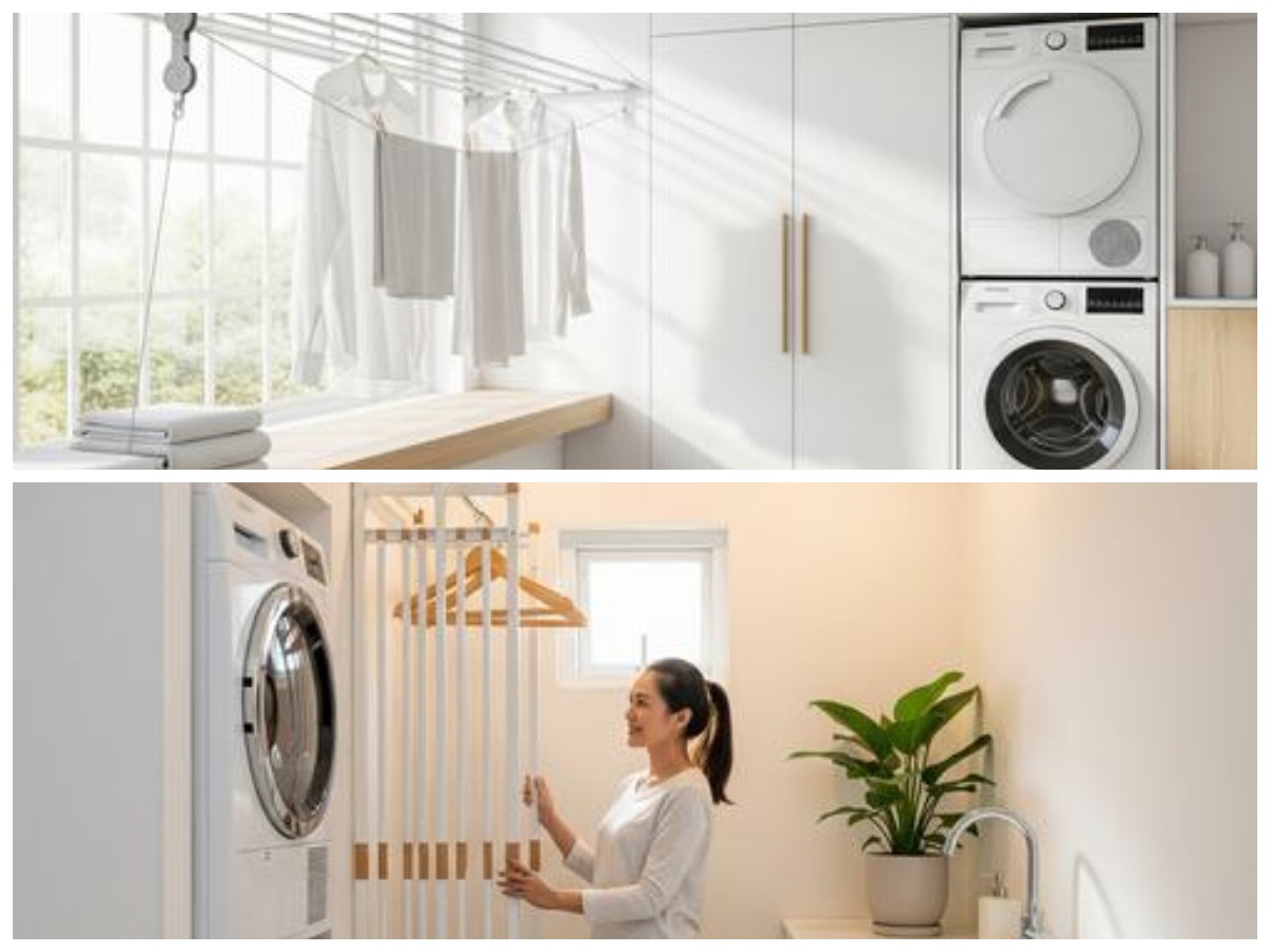 9 Cara Cerdas Menyiasati Jemuran Tersembunyi Tanpa Menghalangi Cahaya di Ruang Cuci Kecil