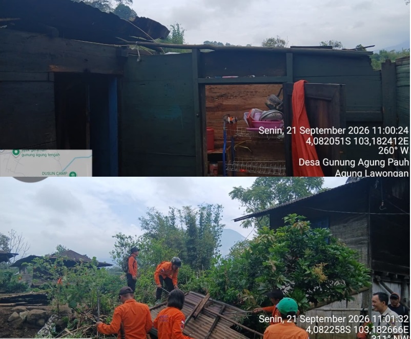 Puting Beliung Sapu Pemukiman Warga di Pagar Alam