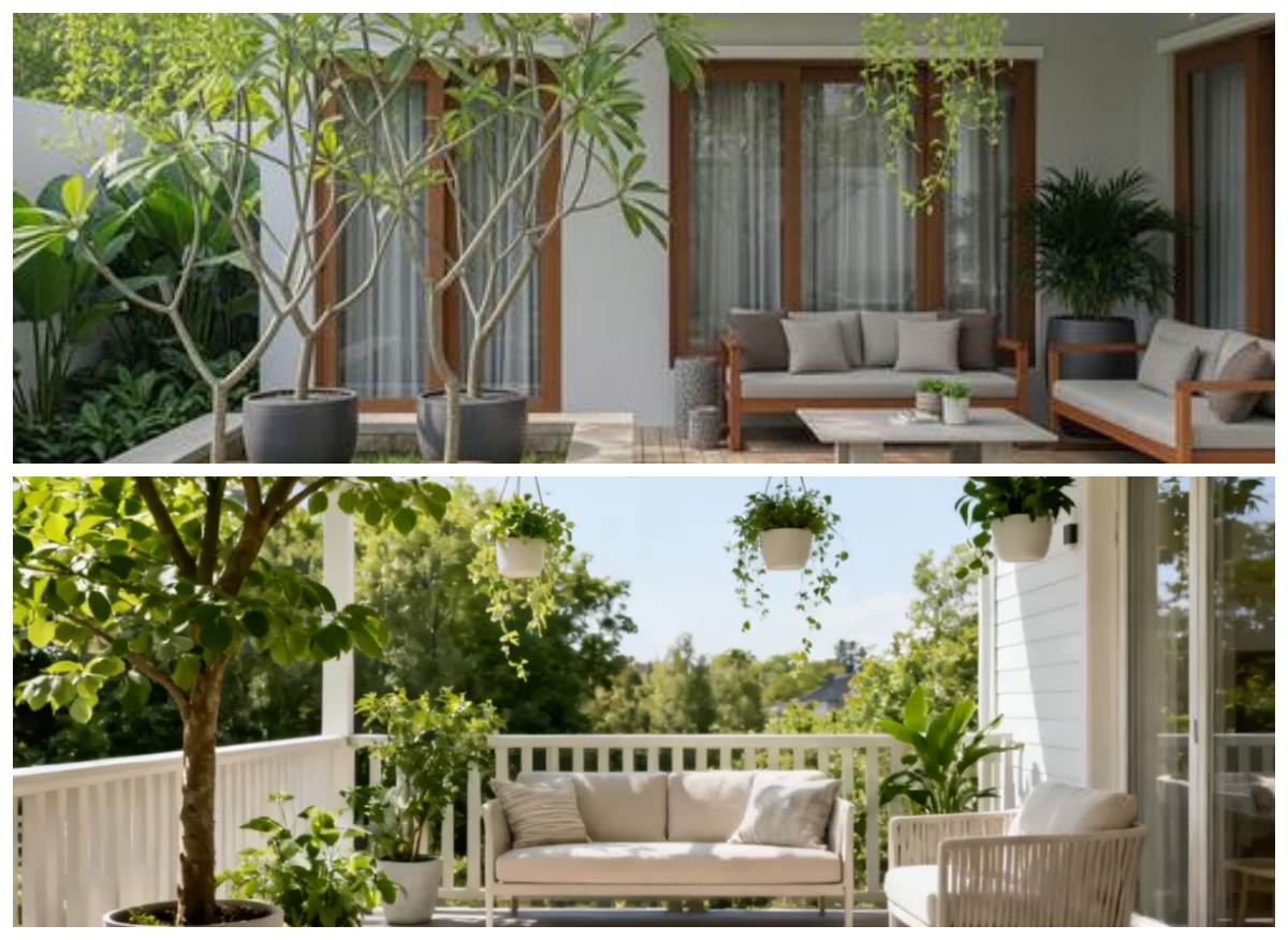 9 Ide Teras Rumah Adem dengan Perpaduan Pohon Peneduh dan Tanaman Gantung yang Bikin Betah
