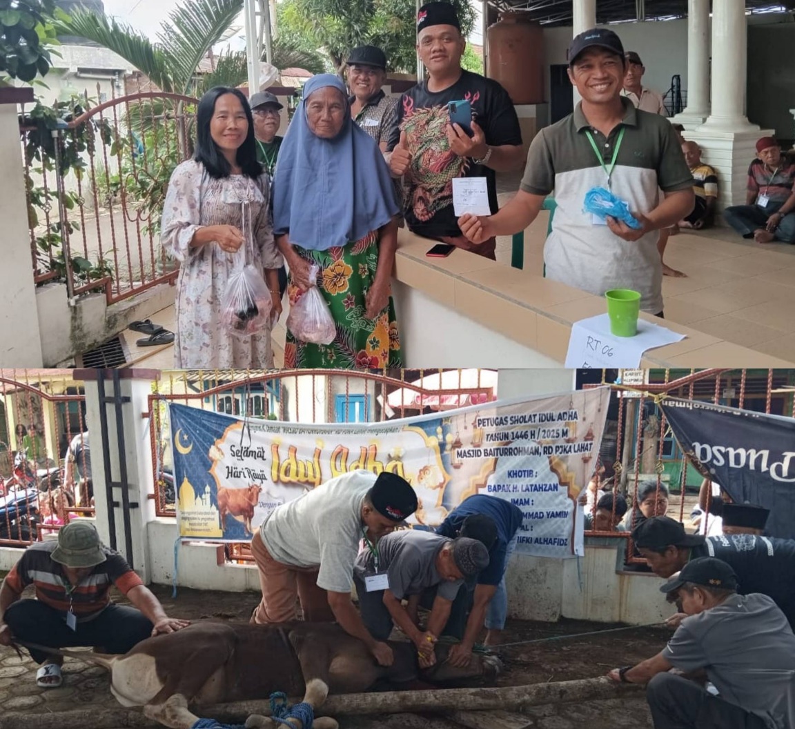 Bursah dan Sri Marhaeni Berqurban di Masjid Baiturrohman, Begini Kekompakan Warga Saat Penyembelihan