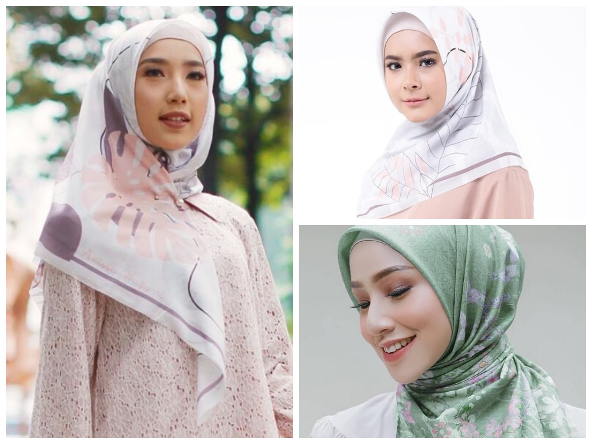 6 Inspirasi Keindahan Jilbab Segiempat Motif bunga: Bagi yang Memiliki Wajah Bulat! 