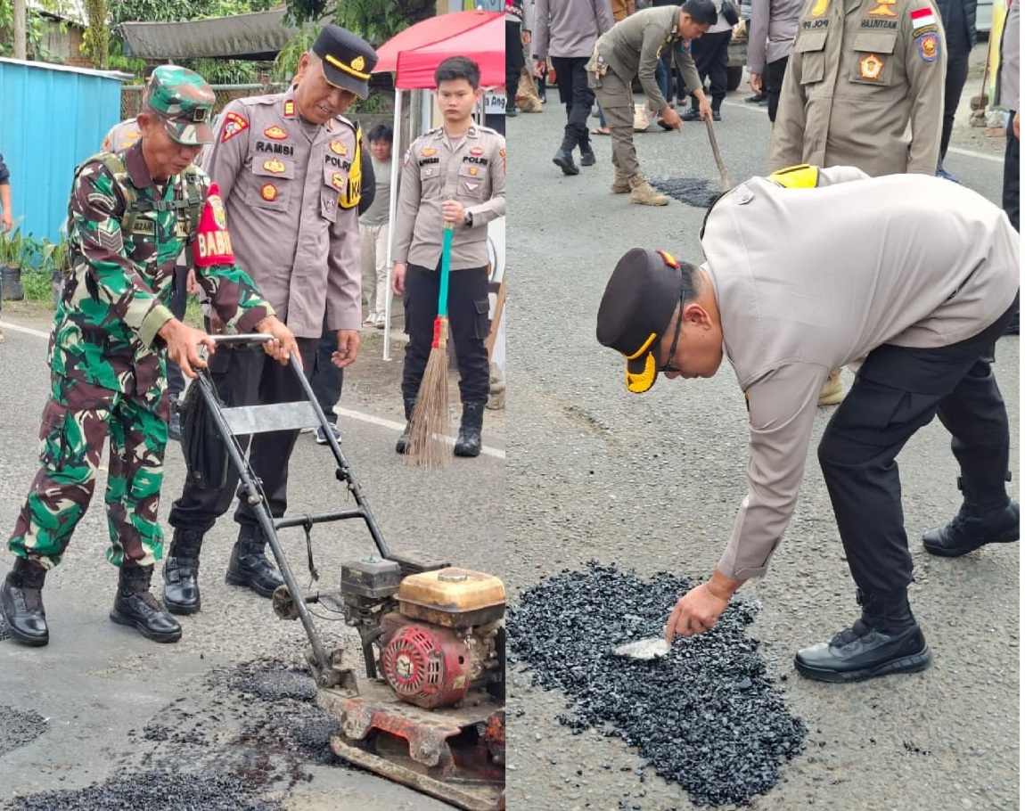 Respon Cepat  Polres Pagar Alam, AKBP Januar KS Persada :  Tambal Jalan Berlobang Demi Keselamatan