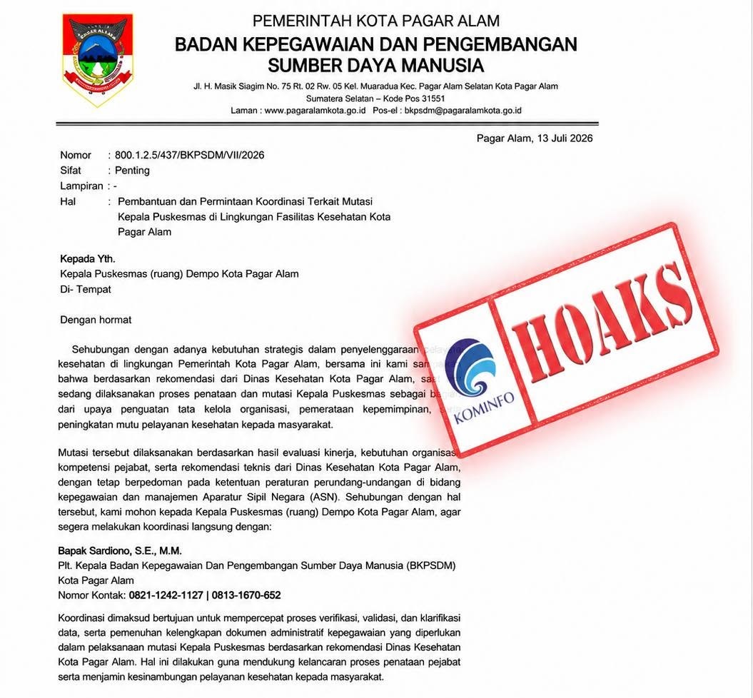 Bereda Surat Mutasi ASN Pagar Alam Ternyata Hoaks, Begini Penjelasan BKPSDM