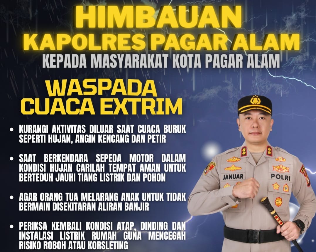 Cuaca Ekstrem Meningkat, Kapolres Pagaralam Imbau Warga Tingkatkan Kewaspadaan Selama Musim Hujan