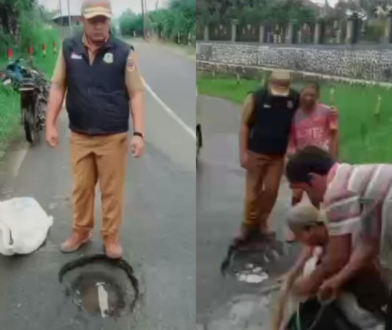Salut Pak Lurah Ini, Jalan Berlubang Ditambal Semen