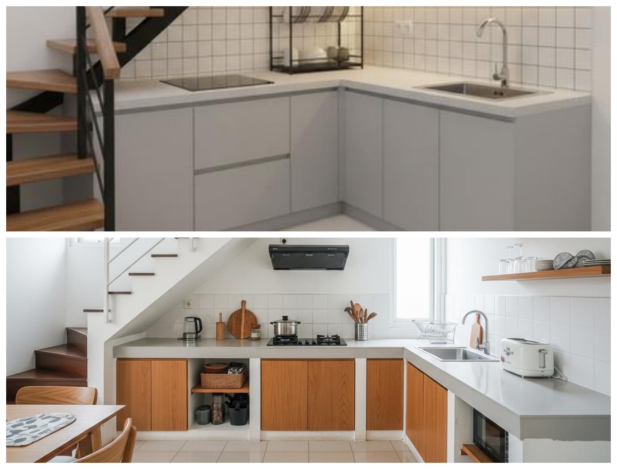 11 Ide Desain Dapur Sempit Leter L di Bawah Tangga yang Hemat Tempat, Fungsional, dan Sangat Estetik