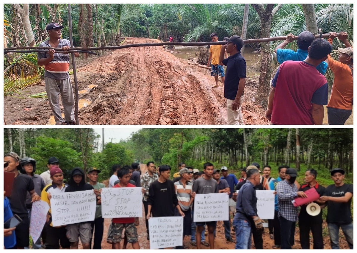 Masyarakat Desa Pagar Bulan Pasang Portal Kayu sebagai Bentuk Protes Kerusakan Jalan