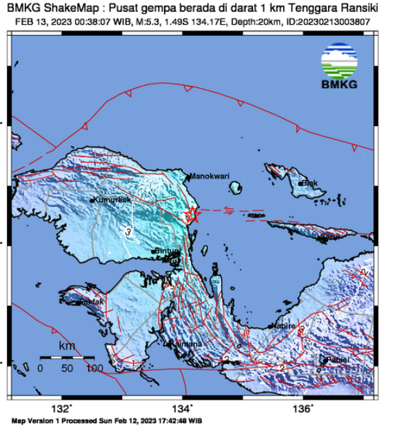 Gempa Magnitudo 5,3 Guncang Wilayah Ransiki