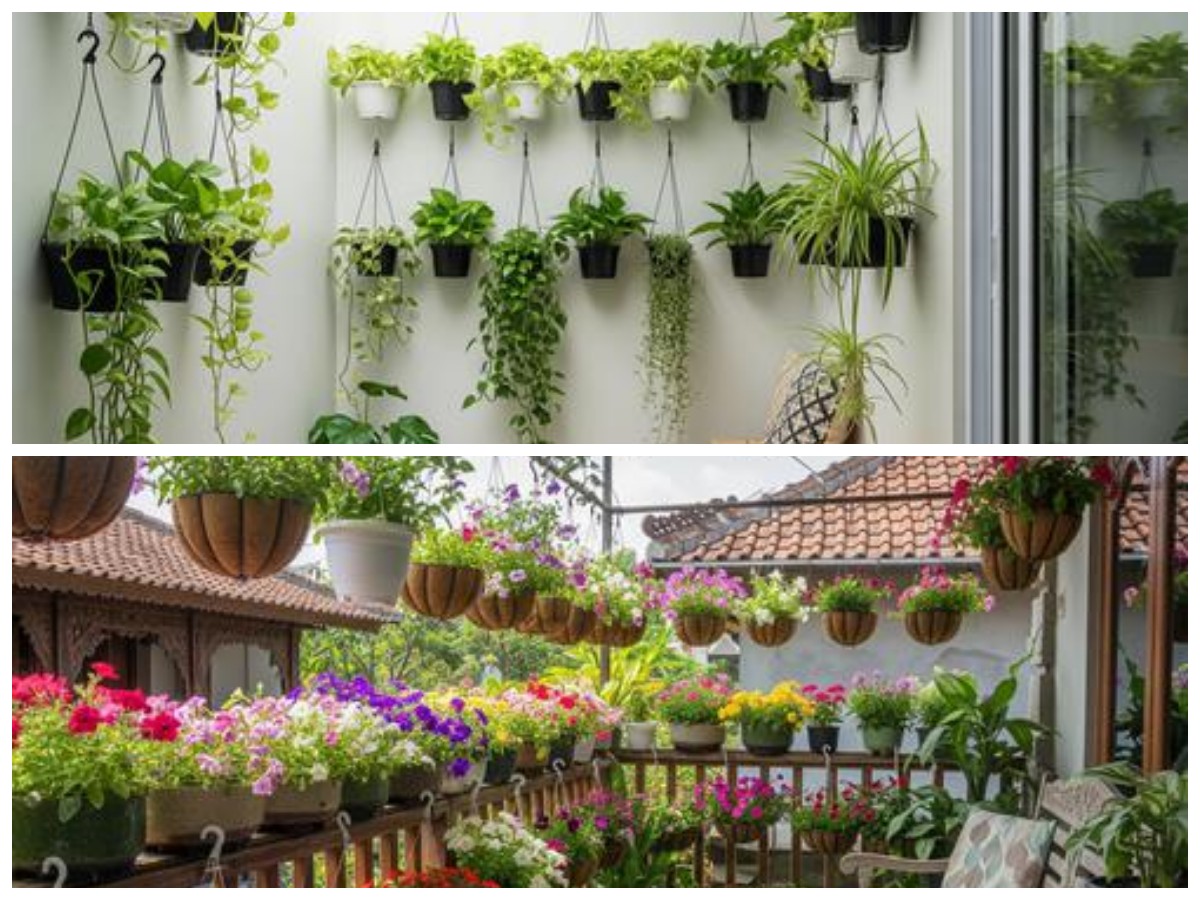 Lahan Sempit Bukan Halangan! 8 Konsep Kebun Mini Teras Rumah Pakai Pot Gantung