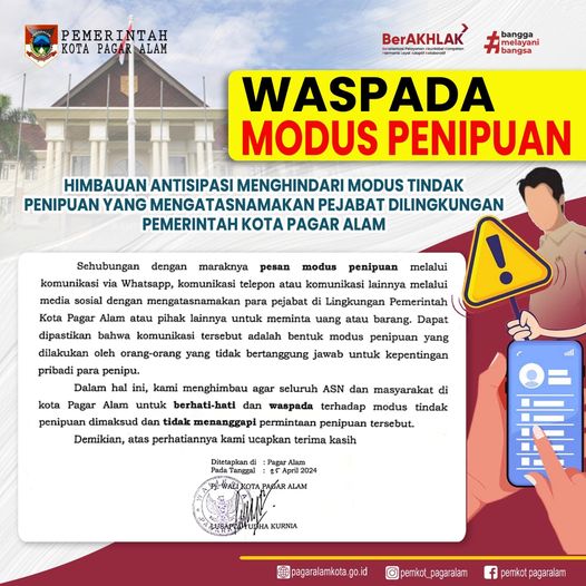  Modus Penipuan Mengatasnamakan Pejabat Marak di Pagaralam, Pemkot Keluarkan Imbauan