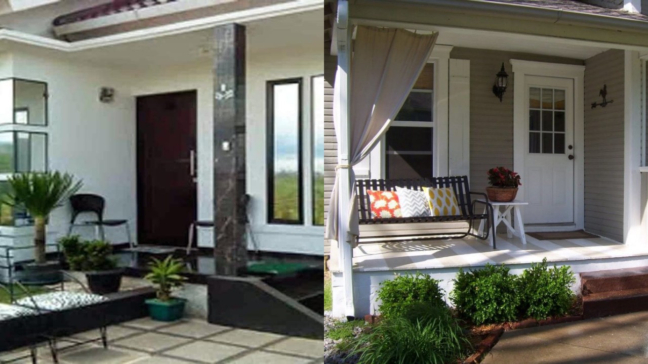 Teras Rumah Agak Tinggi dengan Sentuhan Tanaman Gantung, Nyaman dan Menawan!