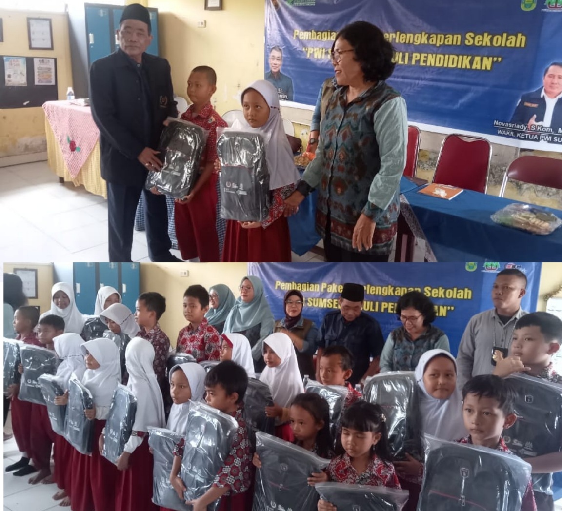 Salurkan Peralatan Sekolah Gratis, PWI Sumsel :  Pers Peduli Masa Depan Pendidikan Anak Yatim Piatu