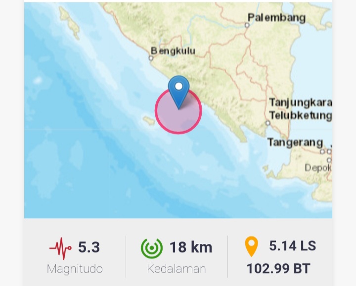  Gempa 5.3 Magnitude KAUR Bengkulu Guncang Pagar Alam