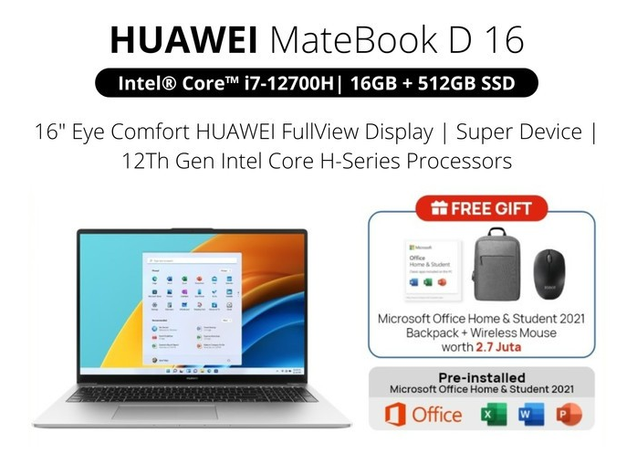 Huawei MateBook D 16, Laptop Layar Besar dengan Performa Gahar untuk Produktivitas Harian