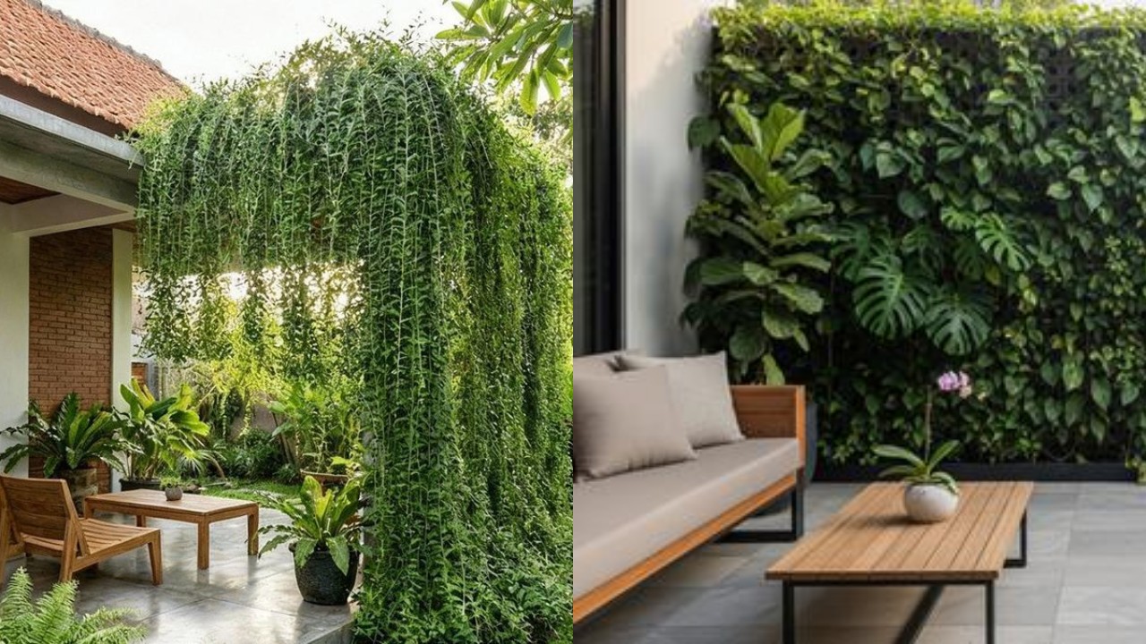 Tampilan Rumah Modern Makin Asri, dengan Teras Roster dan Tanaman Rambat!