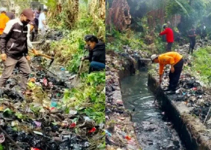 Tim Gabungan Bersihkan Saluran Air Tebat Baru, Cholmin : Jangan Buang Sampah Sembarangan