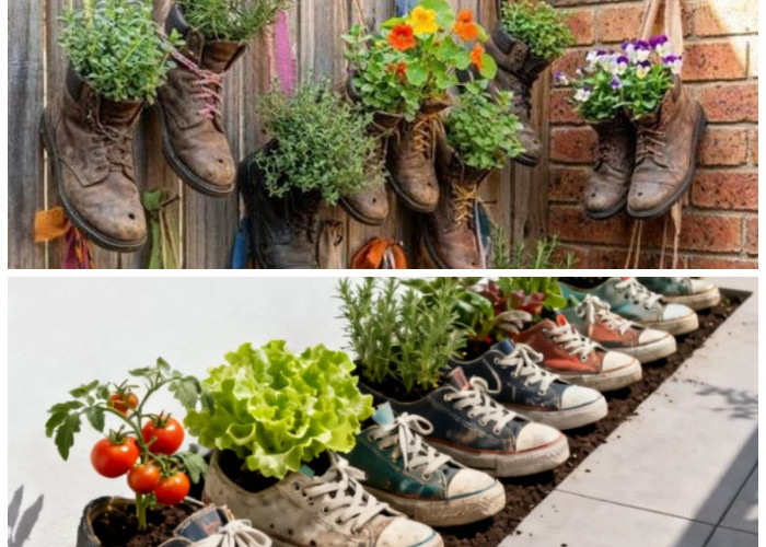 Unik dan Eco-Friendly! 12 Inspirasi Kebun Sayur dari Sepatu Bekas untuk Teras Rumah Minimali