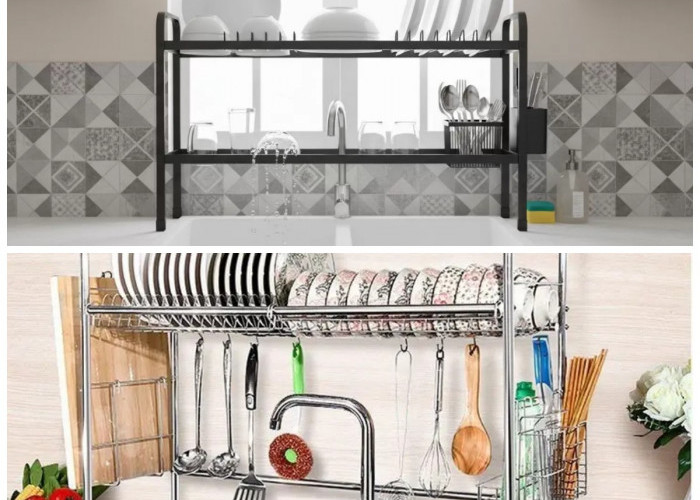 Tak Perlu Meja Tambahan, Rak Piring di Atas Wastafel Bikin Dapur Rapi dan Praktis
