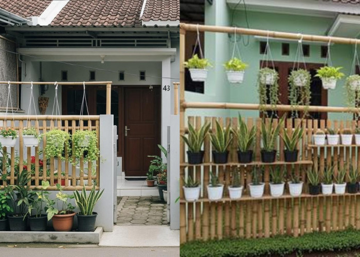 Model Pagar Bambu dengan Pot Gantung, Bikin Rumah Subsidi Terlihat Lebih Cantik!