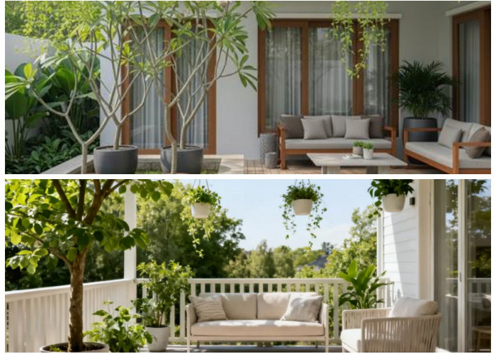 9 Ide Teras Rumah Adem dengan Perpaduan Pohon Peneduh dan Tanaman Gantung yang Bikin Betah