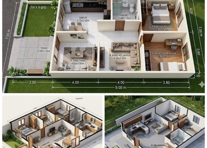 7 Inspirasi Denah Rumah 7x9 Meter di Desa, 2 Kamar Nyaman dengan Desain Sederhana dan Fungsional!