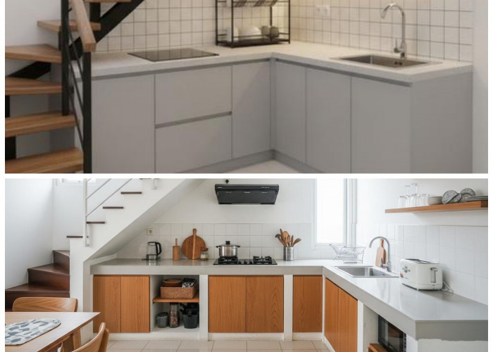 11 Ide Desain Dapur Sempit Leter L di Bawah Tangga yang Hemat Tempat, Fungsional, dan Sangat Estetik