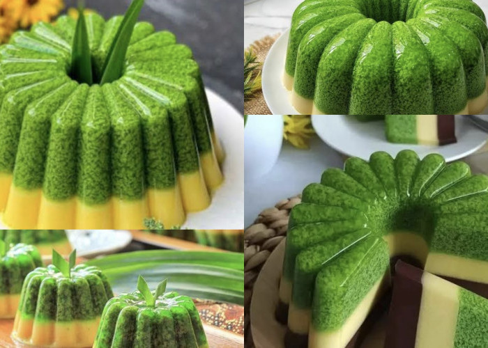 Puding Lumut Pandan Lapis Mentega, Dessert Cantik dan Lezat di Rumah