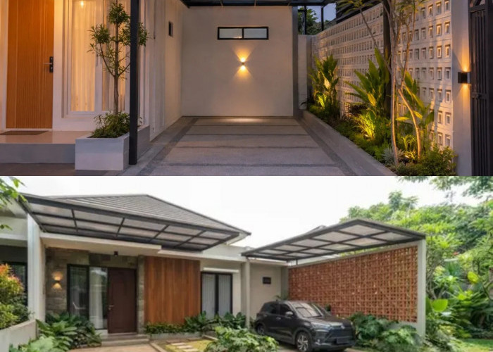 3 Desain Carport Samping Rumah Type 45 Kombinasi Roster dan Taman Asri