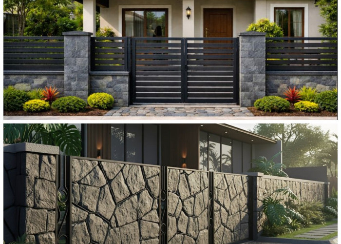Perpaduan Pagar Besi dan Batu Andesit 2026, Desain Rumah Tampak Elegan dan Modern