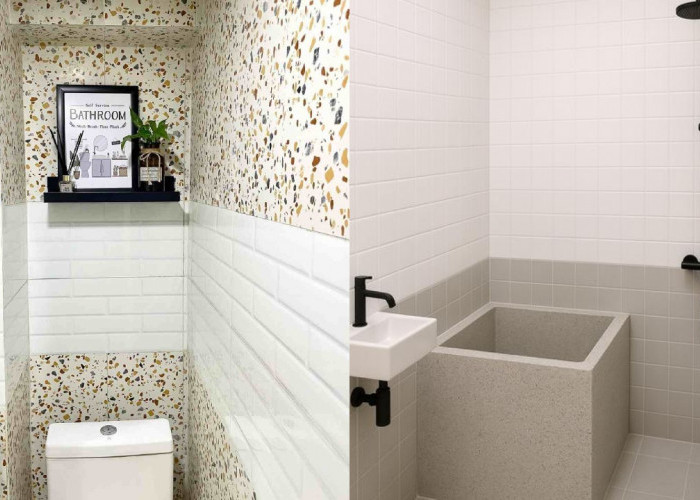 Kamar Mandi Minimalis Modern dengan Bak Mandi Teraso, Bikin Tampilan Lebih Berkelas!