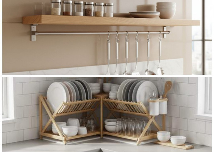 Rak Piring Kayu Alami untuk Dapur Modern, Fungsional Sekaligus Mempercantik Ruangan