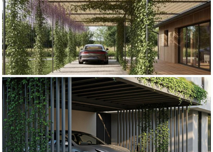 7 Konsep Carport Minimalis dengan Tanaman Pembatas Ini Bikin Rumah Adem dan Terlihat Mewah