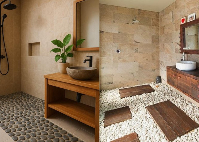 Inspirasi Kamar Mandi dengan Lantai Batu Alam yang Alami dan Menenangkan!
