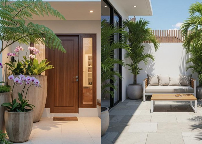 Teras Rumah Minimalis Ala Taman Tropis: Cantik, Asri, dan Modern dengan Sentuhan Pot Besar!