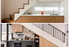 Manfaatkan Area Bawah Tangga, Inspirasi Dapur Kecil Bentuk L yang Fungsional dan Estetik