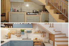 Tak Perlu Lahan Luas! Ide Dapur Mini di Bawah Tangga dengan Desain L yang Rapi
